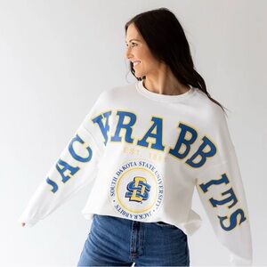 Gameday Social White and Blue Crew Neck Sweater